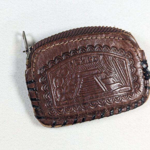 Mexico leather handmade coin wallet, small leather zippered wallet - Picture 2 of 6